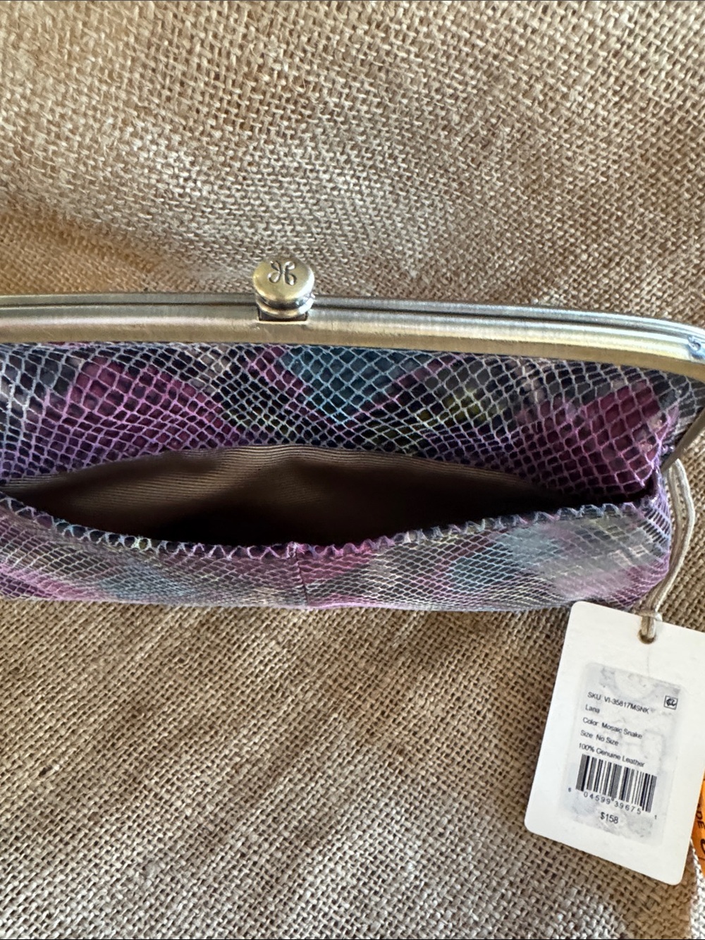 HOBO Pink Multi Snake-Print Frame  Clutch with Gold Tone Frame - Picture 6 of 11